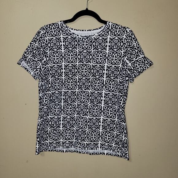 Talbots Tops - Talbots Navy White Print Scalloped‎ Neck M/P